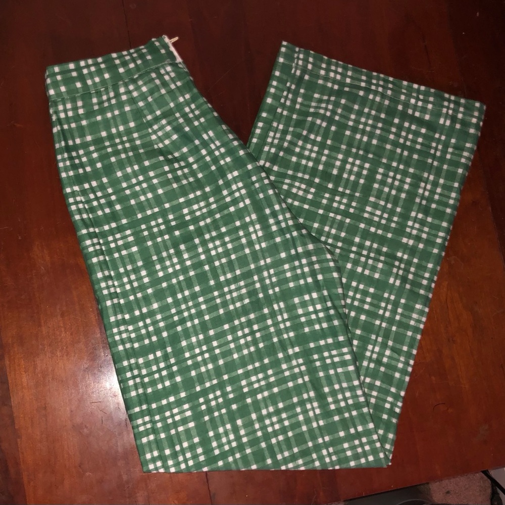 Green High Waist Plaid Checkered Flare Pants